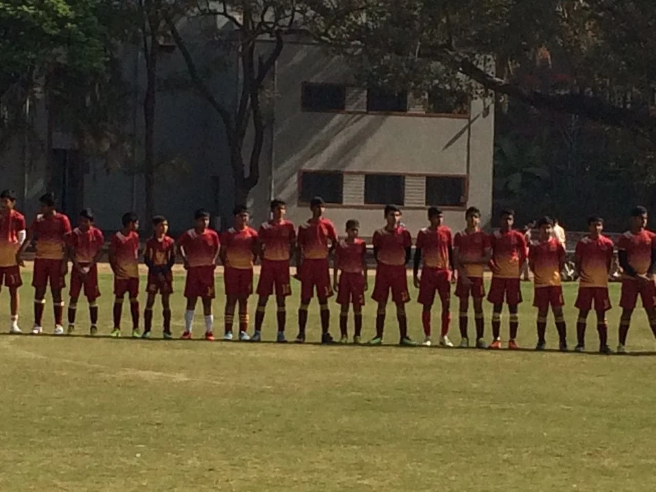 My soccer team lined up on the field